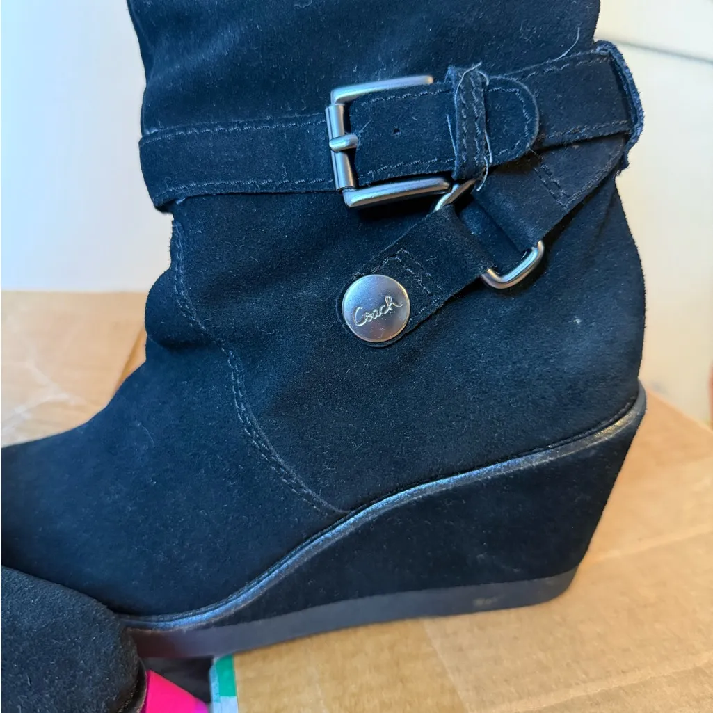 Coach Black Suede Candid Wedge Knee High Boots - Image 9