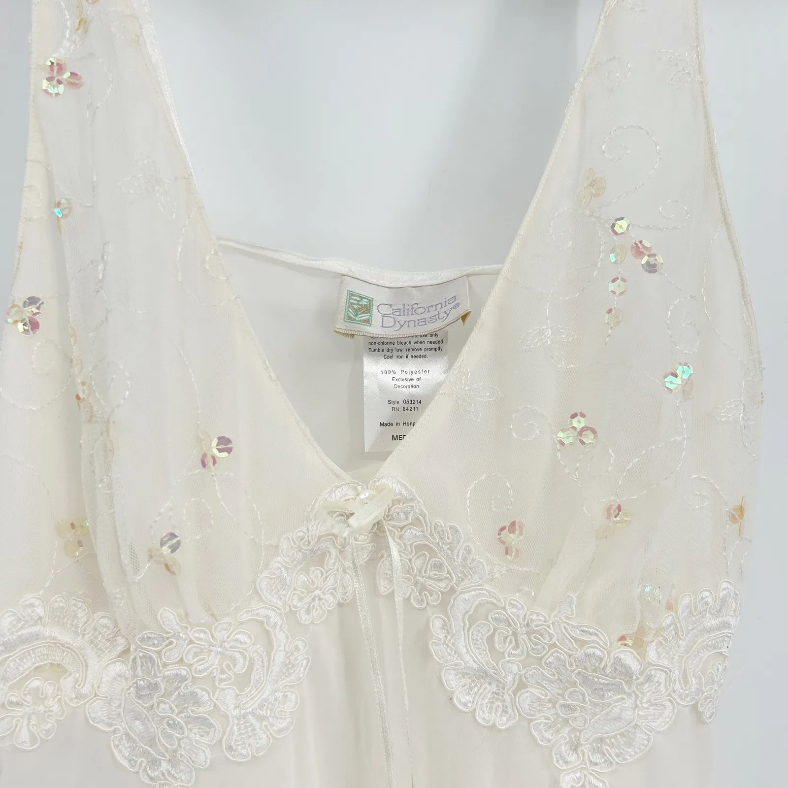 California Dynasty Fairycore Coquette Vintage Bridal Sequin Lace Slip Dress M Size M - Image 2