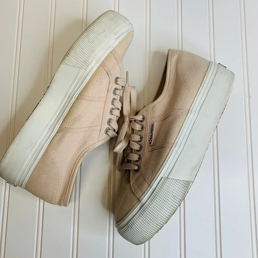 Superga Pink Canvas Platform Sneaker Sz 39.5 - Image 8