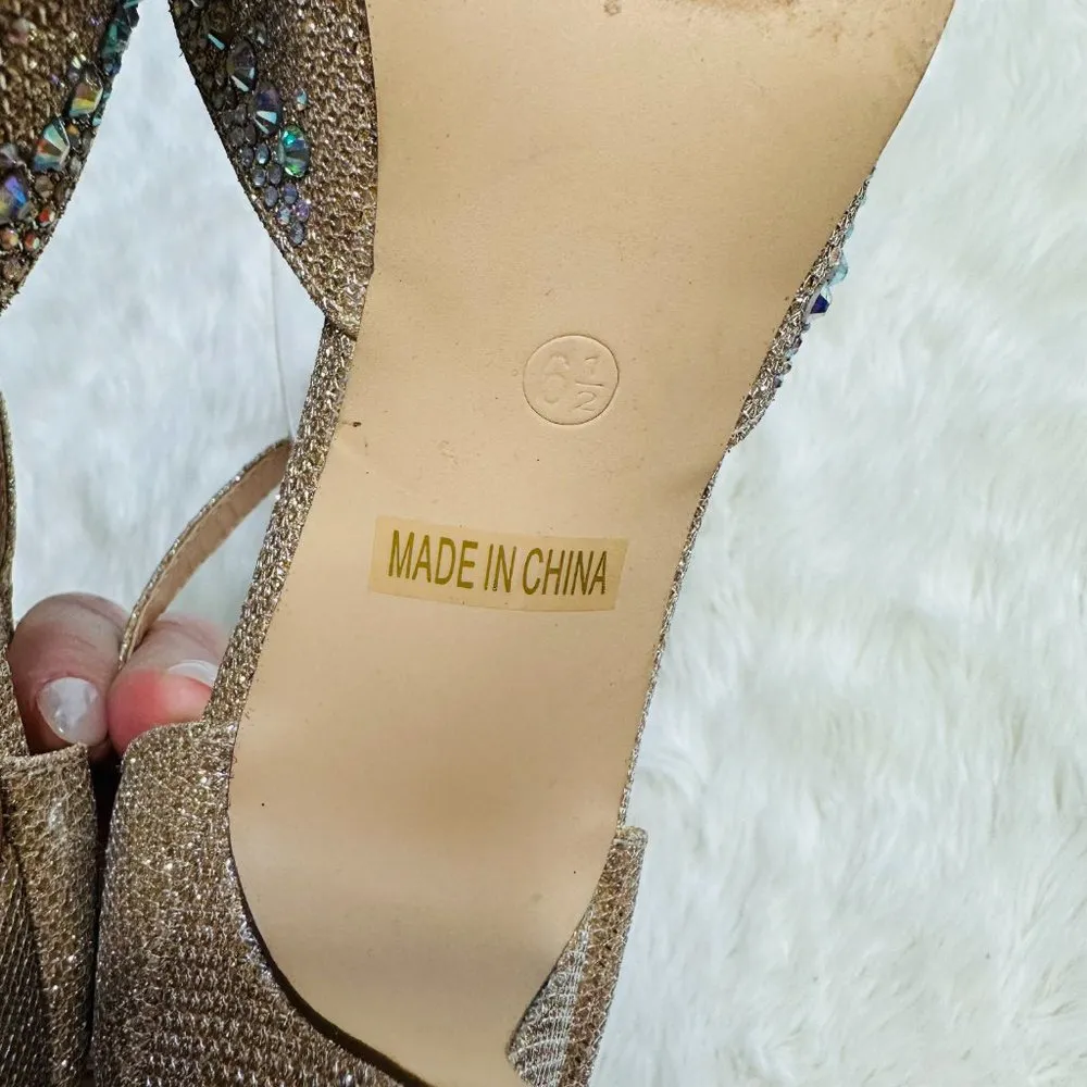 De Blossom Collection Gold Sparkle Embellished Heels 6.5 - Image 8