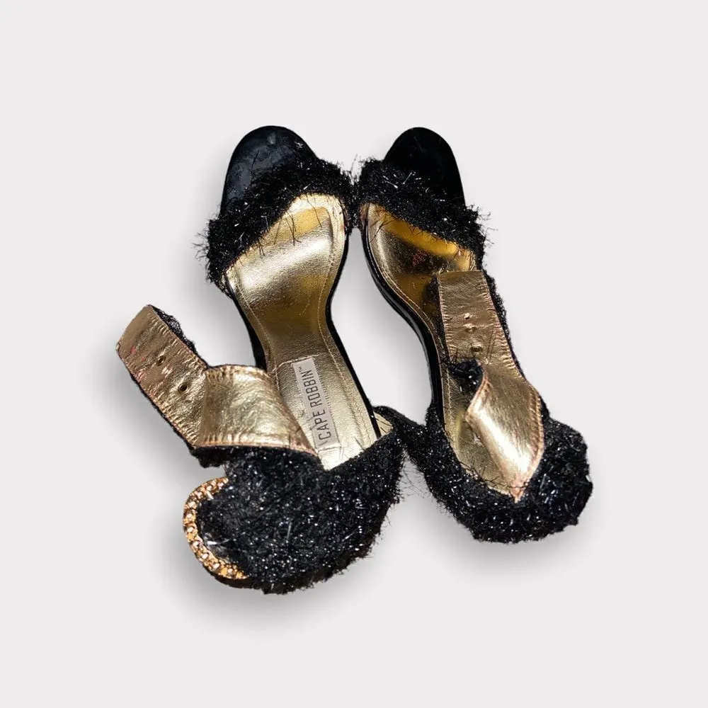 Cape Robbin Black Faux Fur Sandals Size 9 M - Image 3