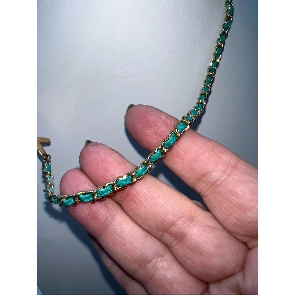 Gold‎ Tone and Green Leather Chain Crystal Sparkle Cross Necklace Gold - Image 4