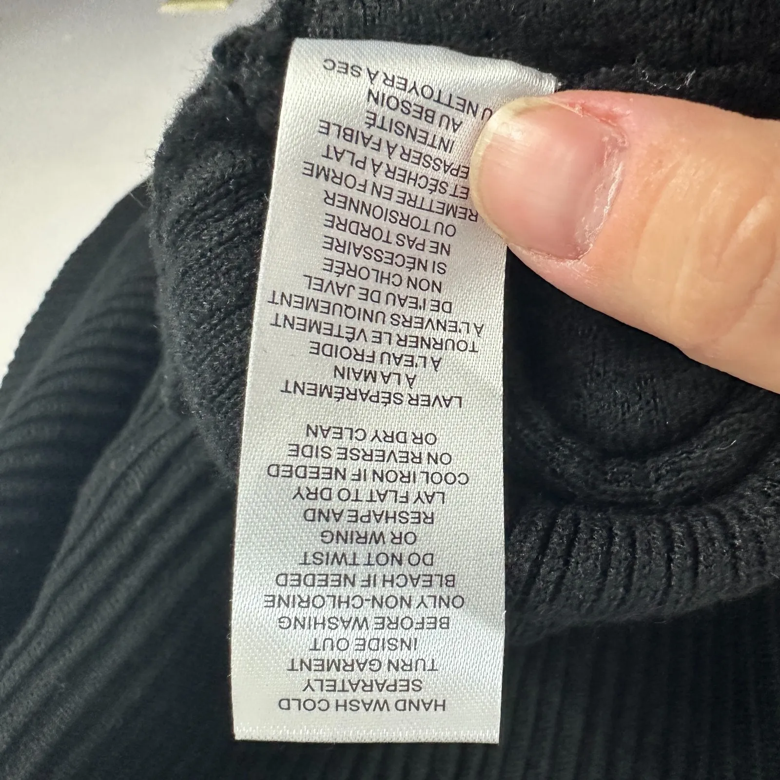 T Tahari Black Ribbed Button Shoulder Sweater S Minimalist Quiet Luxury Chic - Image 5