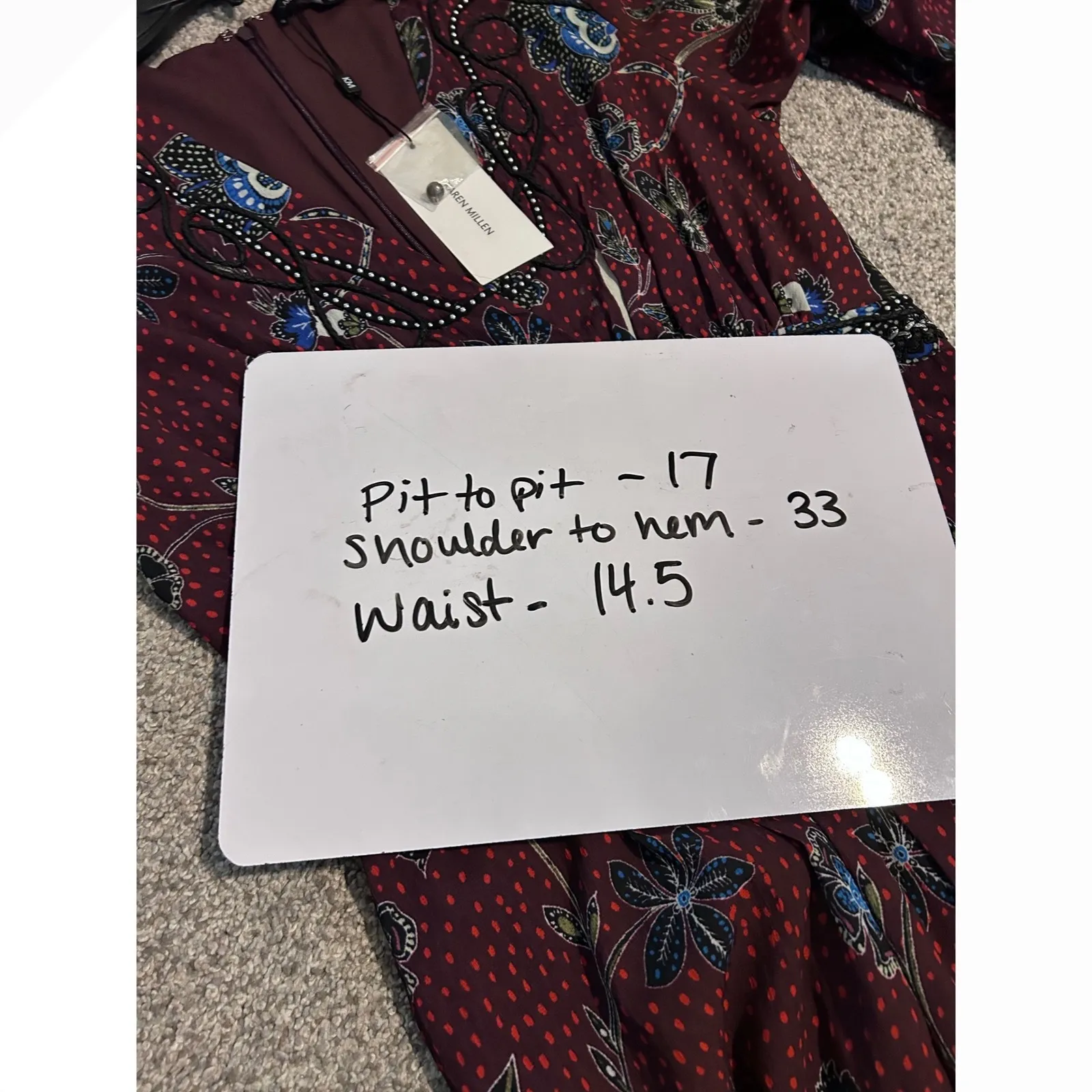 Karen Millen Berry Batik Print Cornelli Embellished Woven Dress Size 8 - Image 5