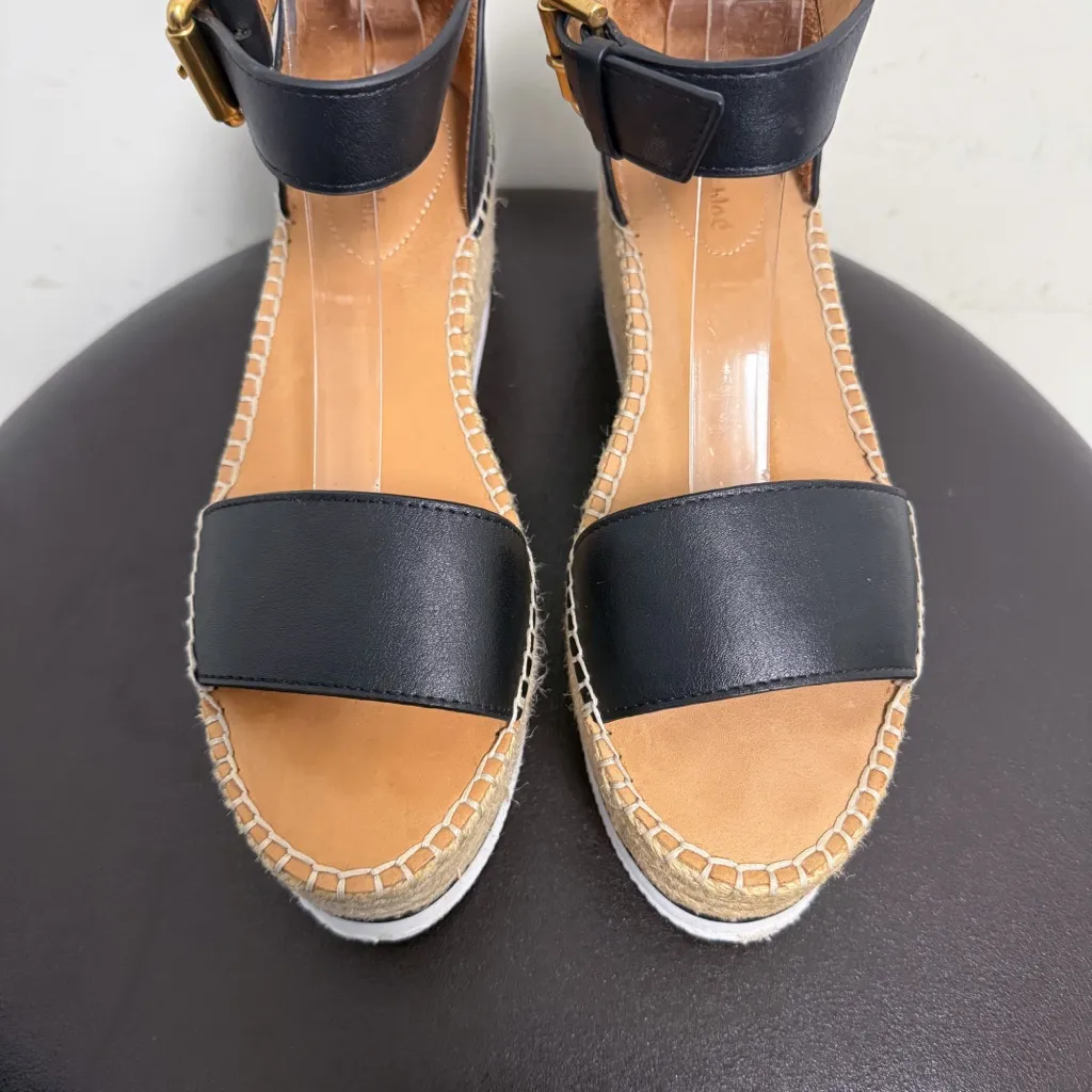 See By Chloe Black Leather Platform Espadrille Open Toe Glyn Sandals 40 US 9.5 - Image 5