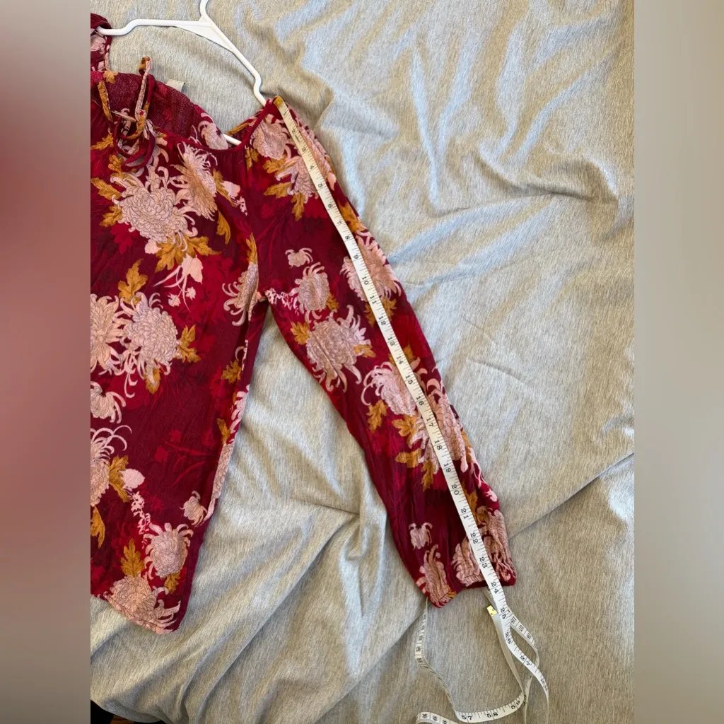 Lucky Brand Women’s Blouse Top S Red Floral Print Tie Boho Peasant Prairie - Image 8