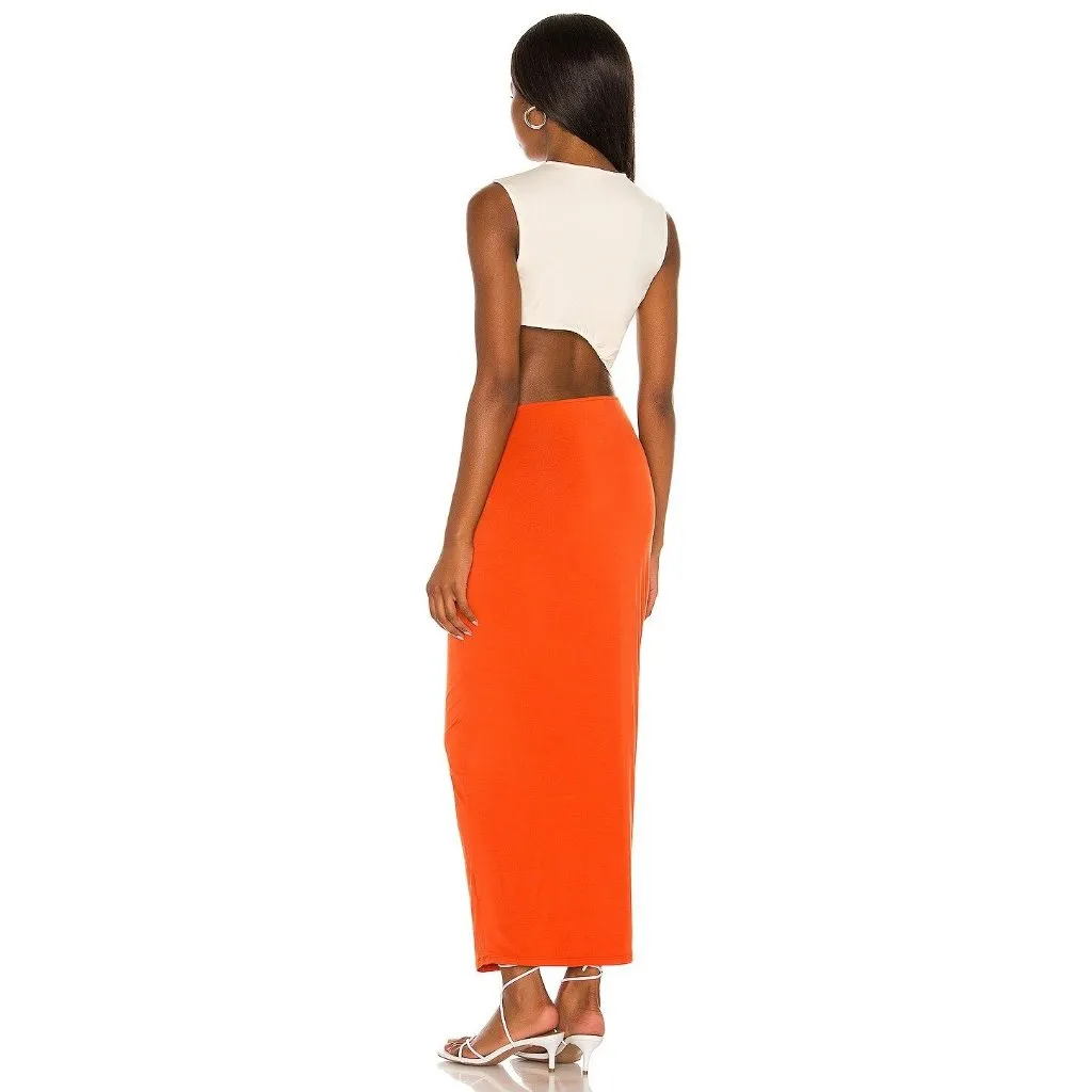Ronny Kobo Kimia Cut Out Maxi Dress Amber & Eggshell Womens Size Medium Orange - Image 4