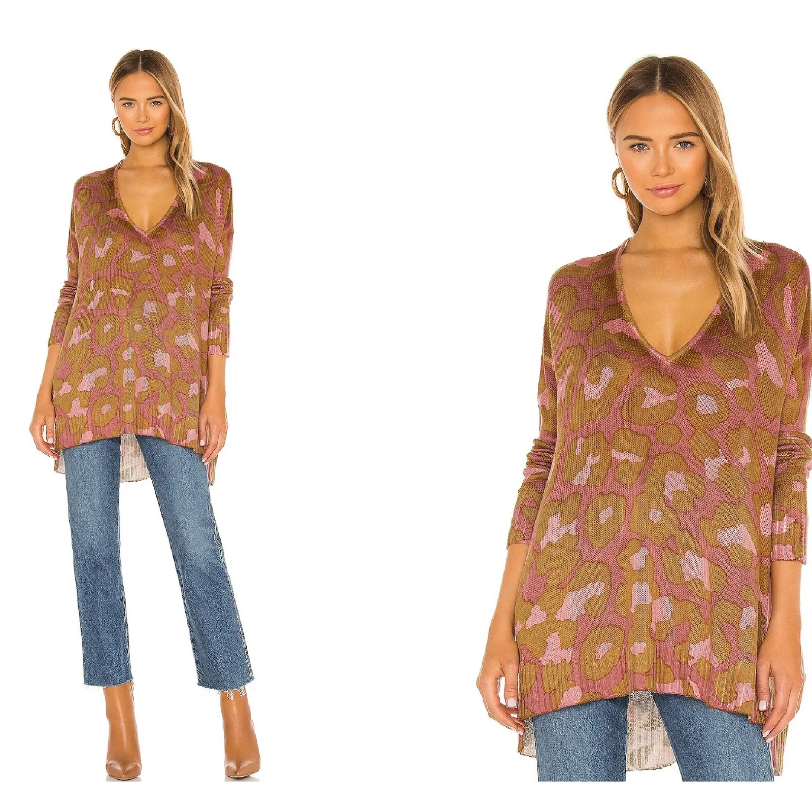 Revolve Show Me Your Mumu Rosy Leopard Knit Hug Me Sweater Boho Size SM - Image 3