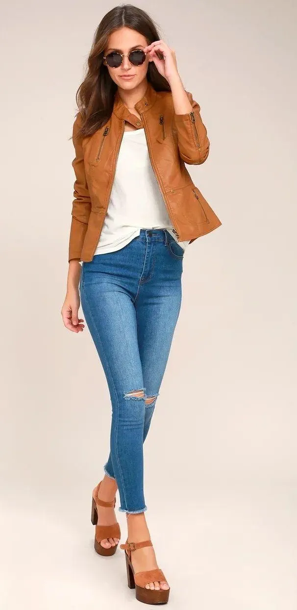 Lulus Peace of Mind Tan Vegan Leather Moto Jacket - Image 2