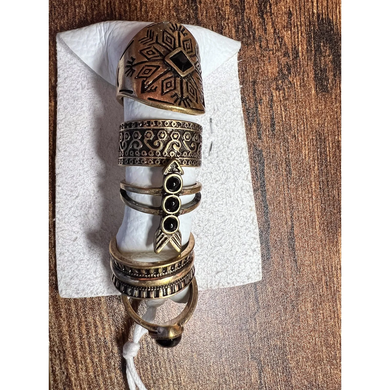 NWT‎ Free People Count Your Lucky Stars Stacking Rings Set of 5 Gold Black - Image 4