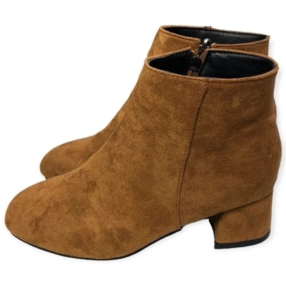 Brown Suede Side Zip Square Toe Block Heel Booties Size 7.5 - Image 40