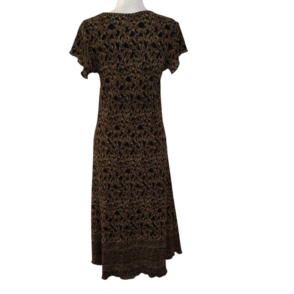 Vintage Rikki Sue Size M Animal Print Midi Dress Crinkle Retro Y2K 90s USA Made Black Size M - Image 2