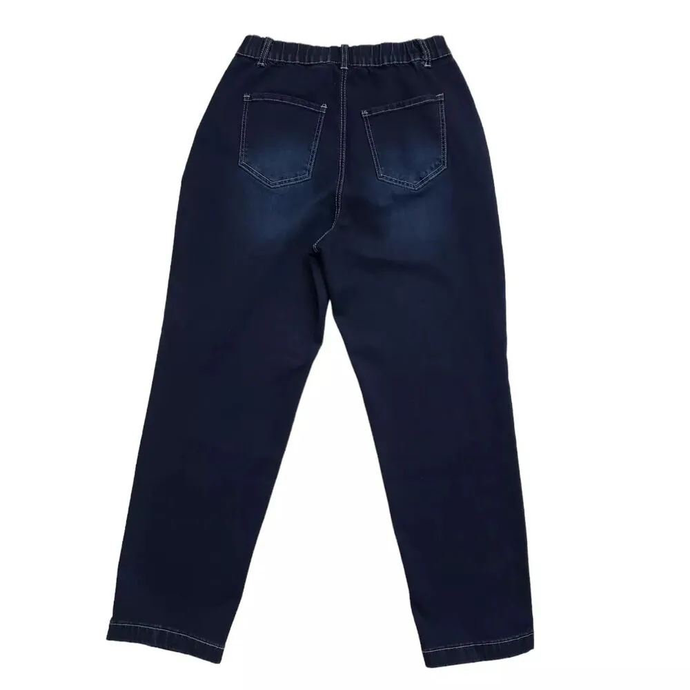 YMI Jeans Womens Medium Dark Wash Denim Elastic Waist Stretch Adjustable Ankle - Image 6