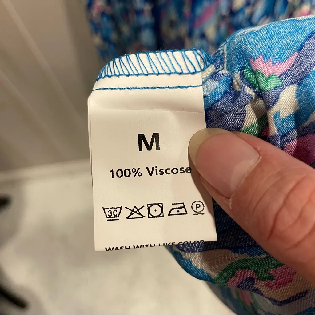 Flowy aqua confetti brushstrokes sleeveless maxi dress tassel tie neck tiered Blue Size M - Image 7