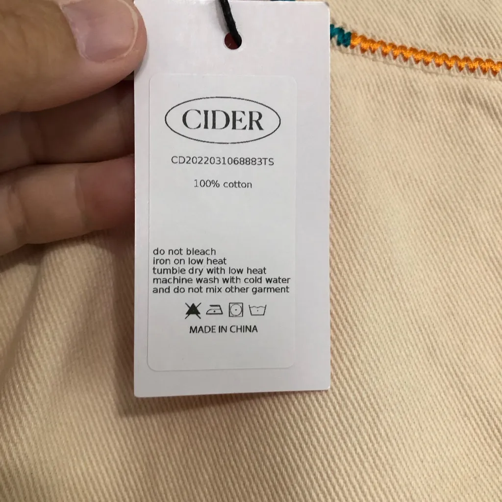 Cider new cream wide leg embroidered jeans festival concert fall size‎ small NWT - Image 8