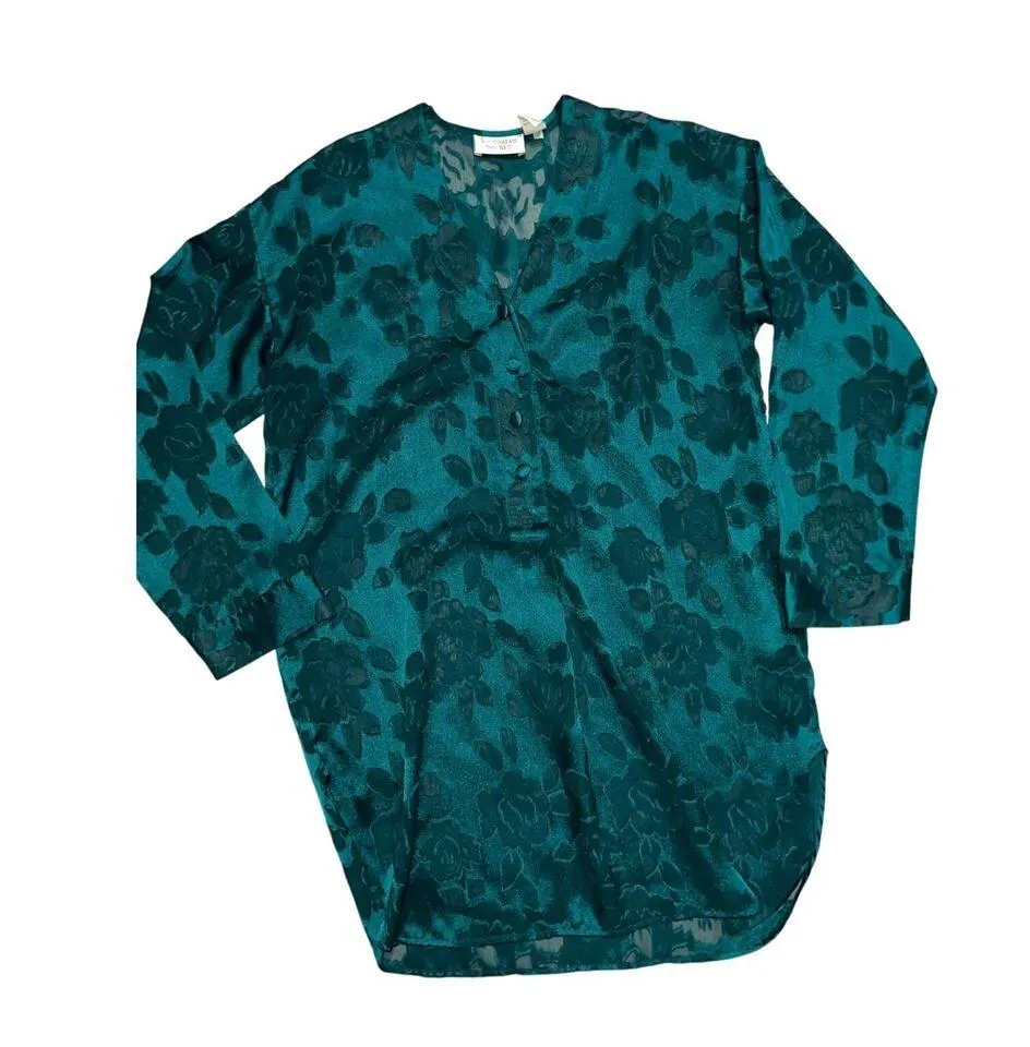 Victoria's Secret Gold Label Sheer Green Floral Long Sleeve Nightgown Women's S - Image 2