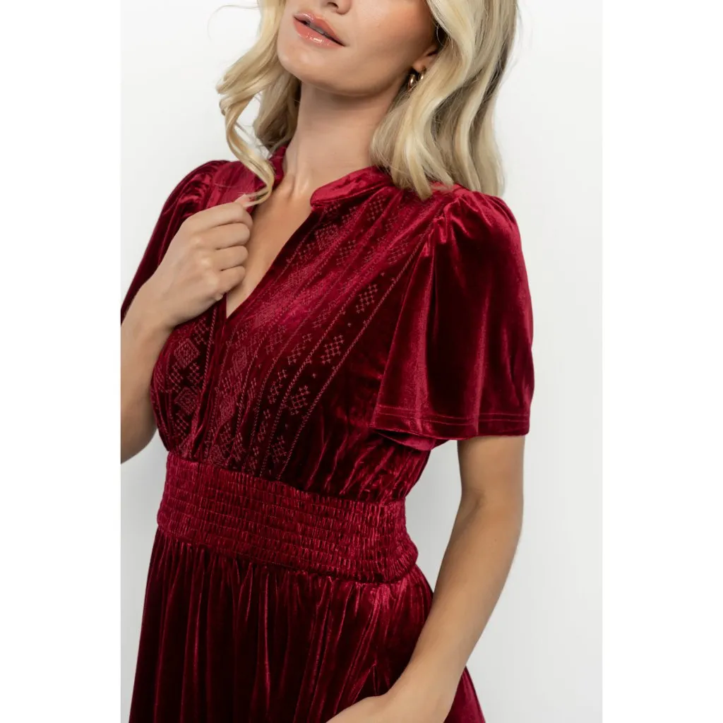 Baltic Born Maida Embroidered Velvet Dress in Cranberry Size L NWOT - Image 4