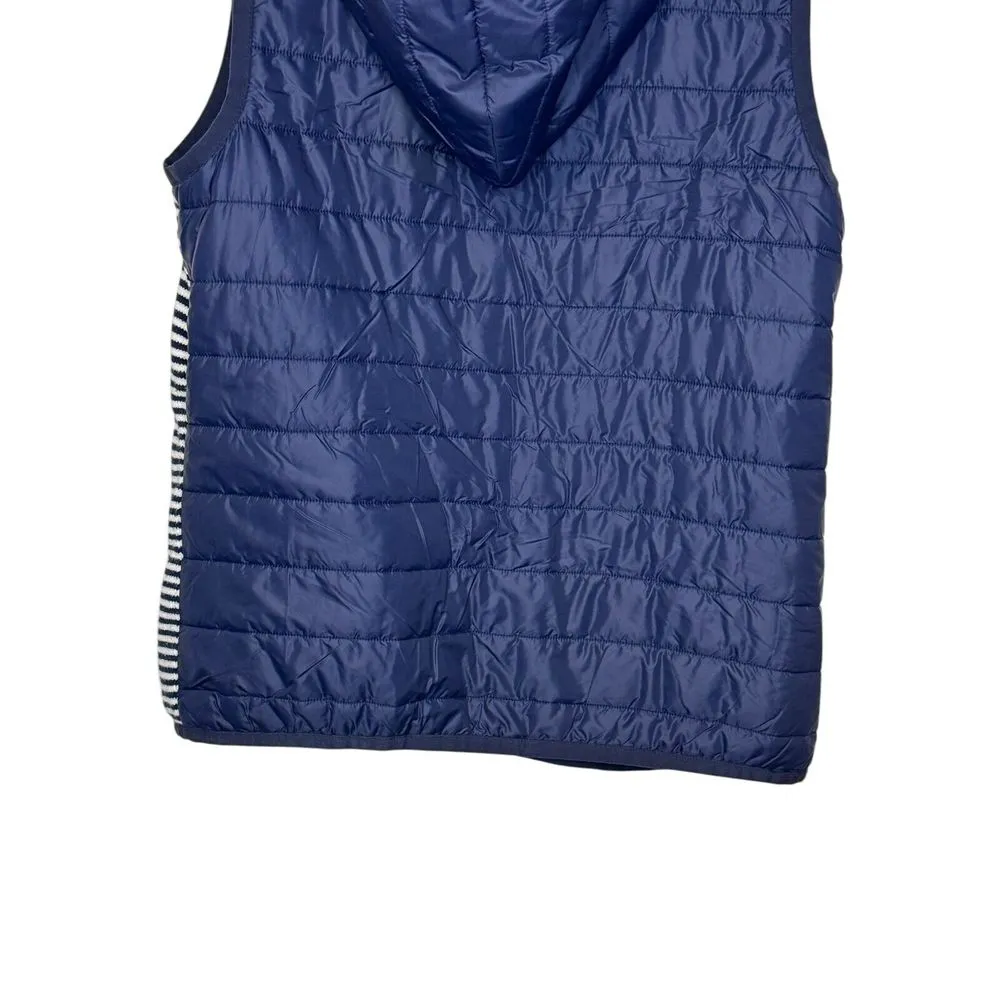 Tommy Hilfiger Women‎ Top Full Zip Athluxe Hooded Puffer Striped Vest Blue Large - Image 10