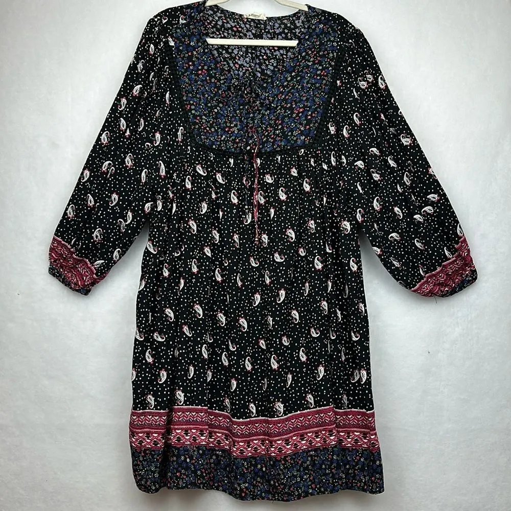 Romantic Gypsy Womens Dress/Tunic/Top Paisley Long Sleeves Keyhole Neck Sz3X Black Size 3X - Image 3