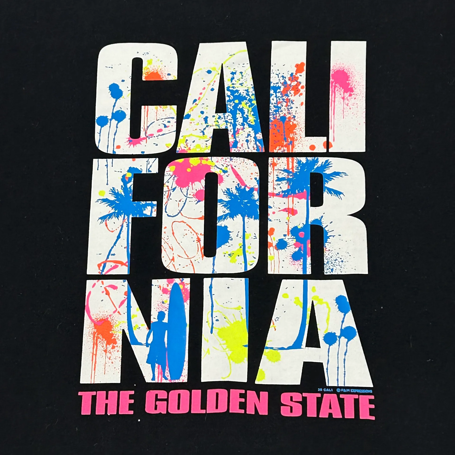 Hanes California The Golden State Paint Splatter Graphic Black Crew Neck Sweatshirt M - Image 2
