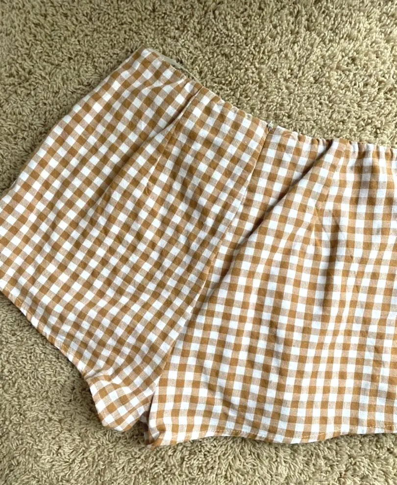 Beige And White Gingham Skort Tan Size S petite - Image 2