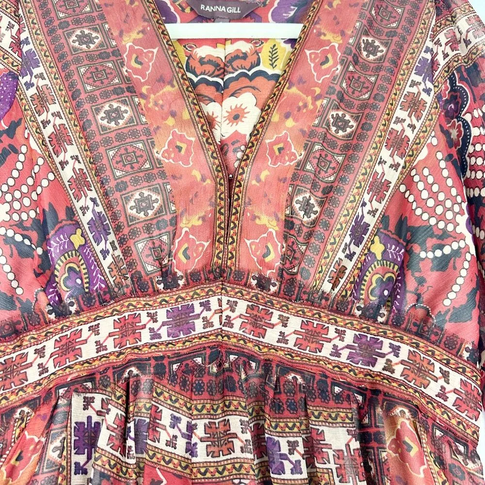 Ranna Gill Ceret Maxi Dress Size 2 Boho Floral Paisley Western - Image 6