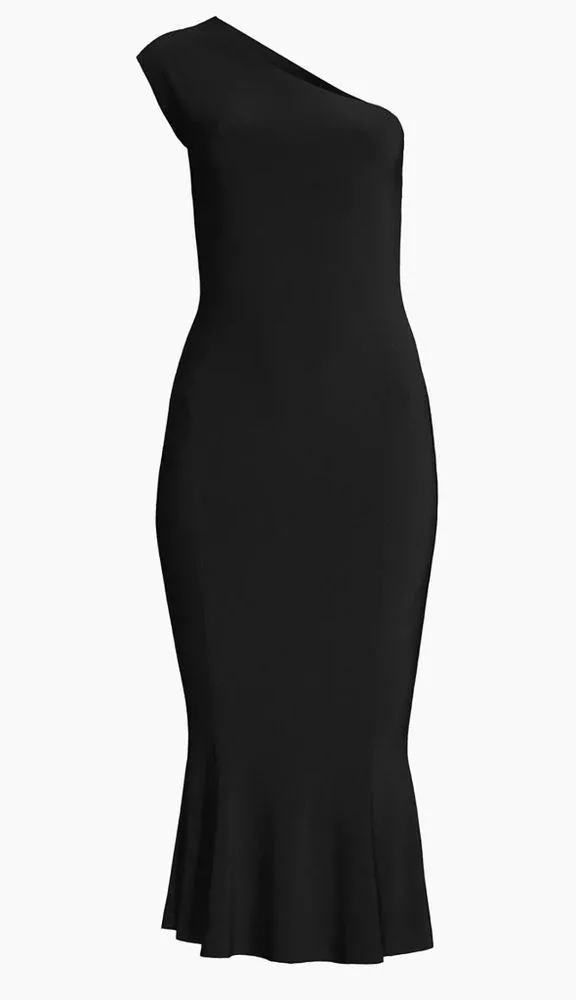 NEW NWT Norma Kamali One Shoulder Fishtail Midcalf Midi Dress In Black - Image 4