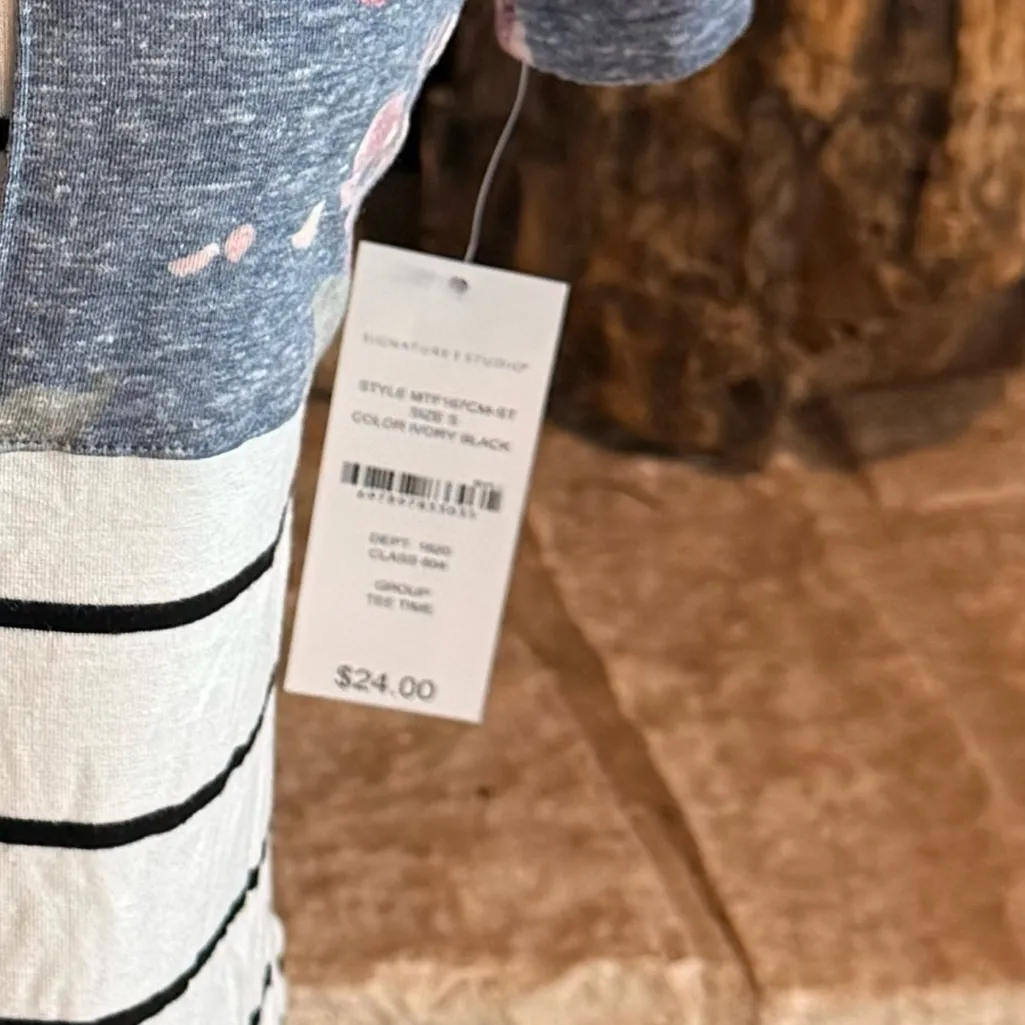 Signature Studio Striped Tee with Floral Accents - Image 2