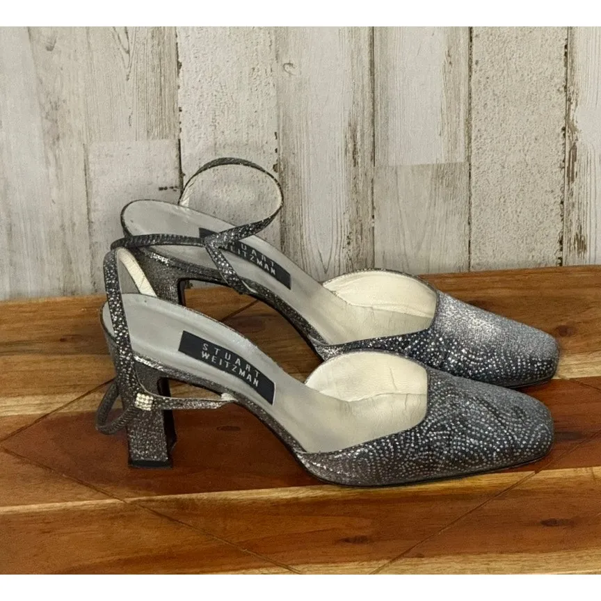 Stuart Weitzman Women's Silver Strappy‎ Block Heels Formal Size 9 - Image 2
