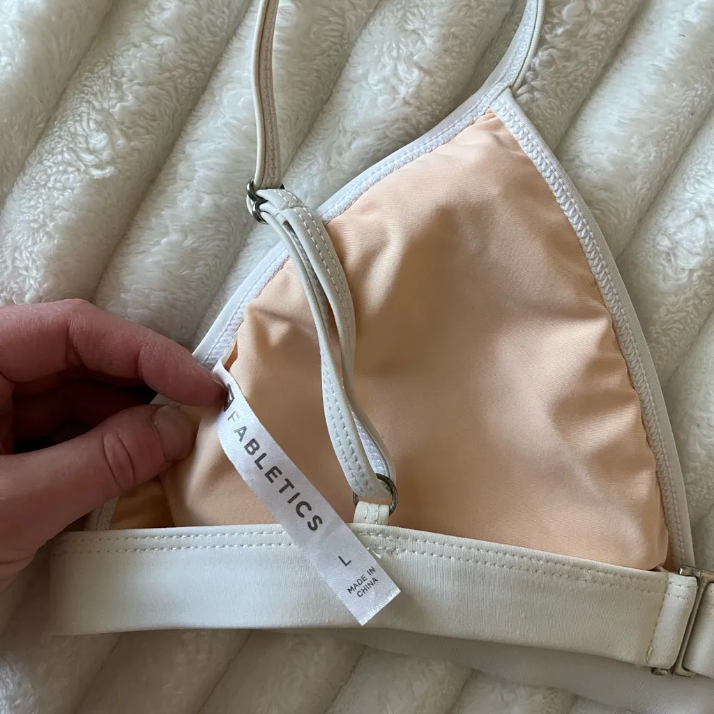 Fabletics  Cream Perforated Bikini Top - Image 6
