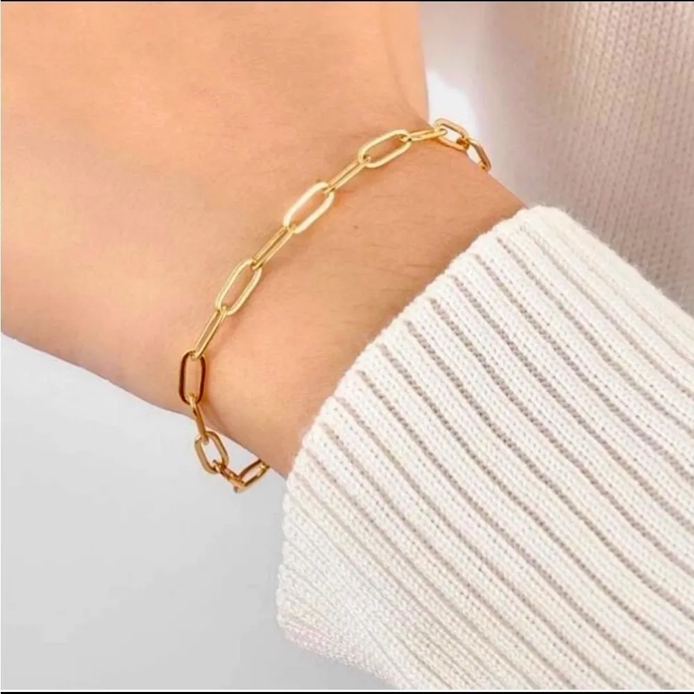 18K Gold plated Paper Clip Chain Bracelet Link Stainless steel womens jewelry - Image 4