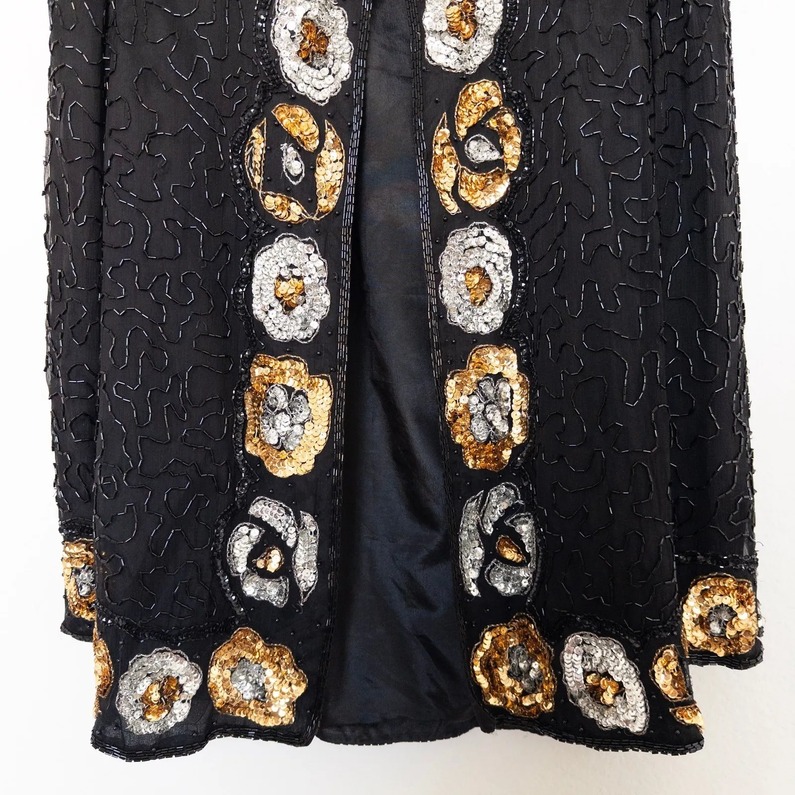 VTG‎ Sweelo Womens Silk Jacket Black L Sequin Glam Size L - Image 4