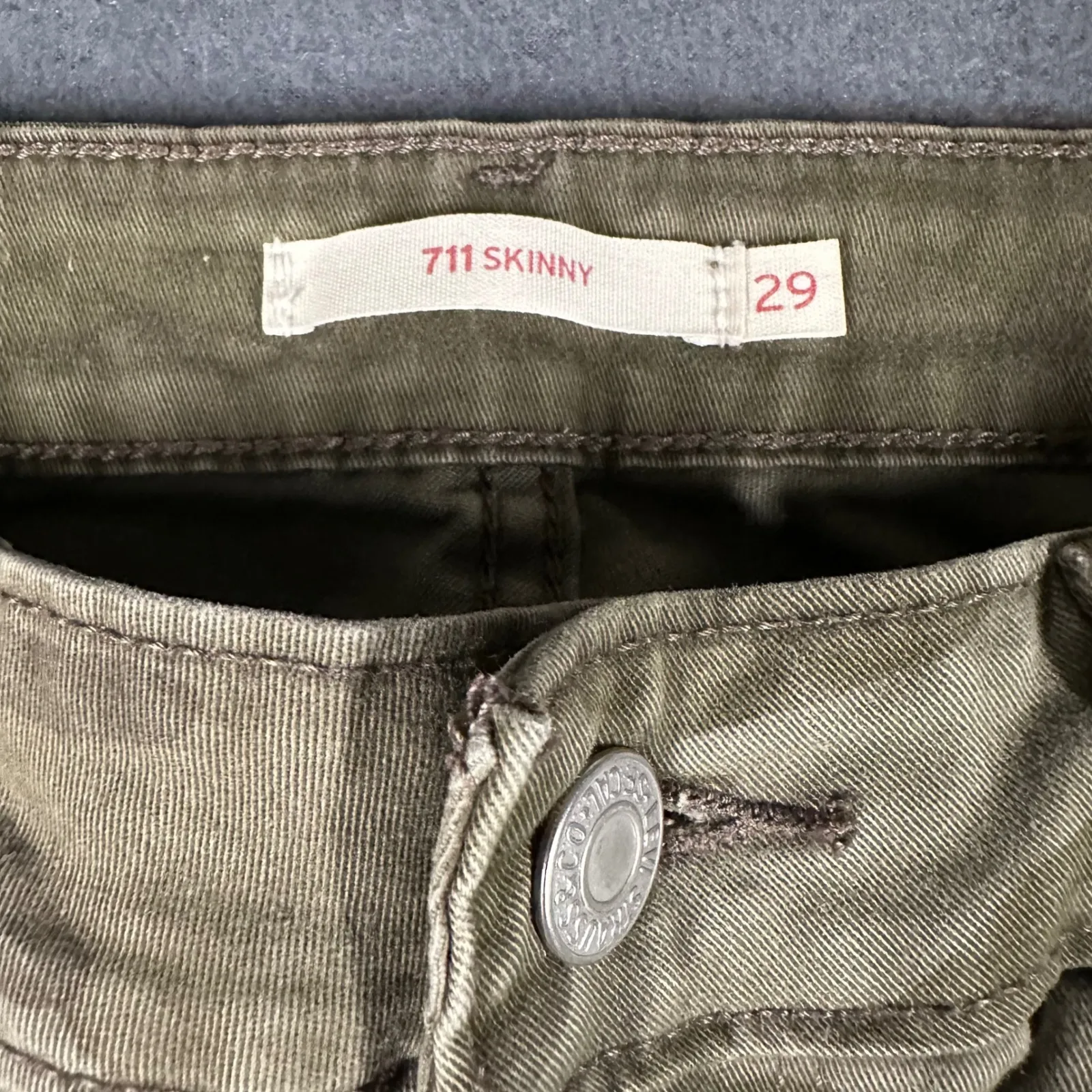 Levis 711 Skinny Jeans Womens 29 Olive Green Camo Camouflage Casual Flat Front - Image 6