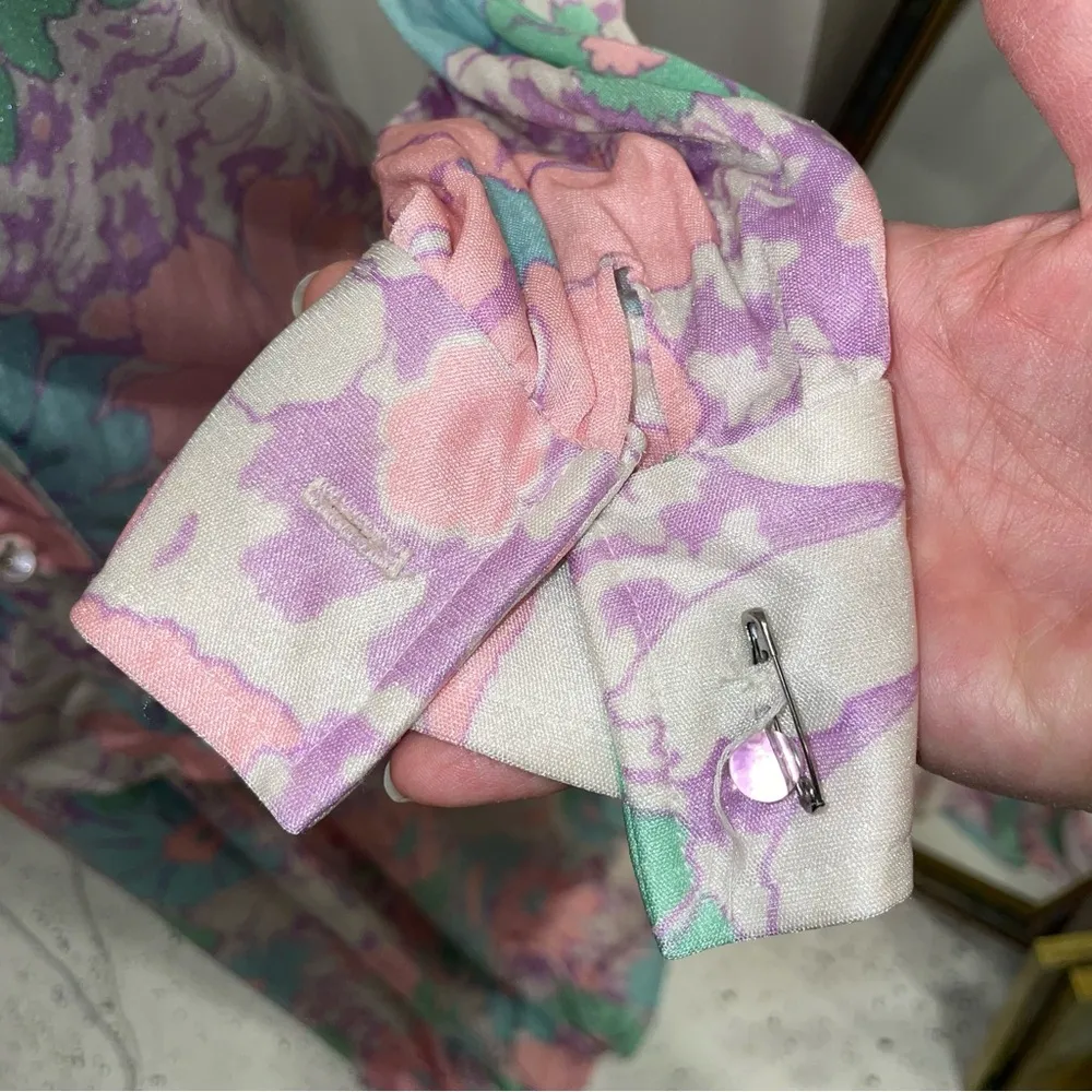 Vintage 70’s pastel floral maxi boho hippie festival maxi dress w/matching shirt Blue - Image 6