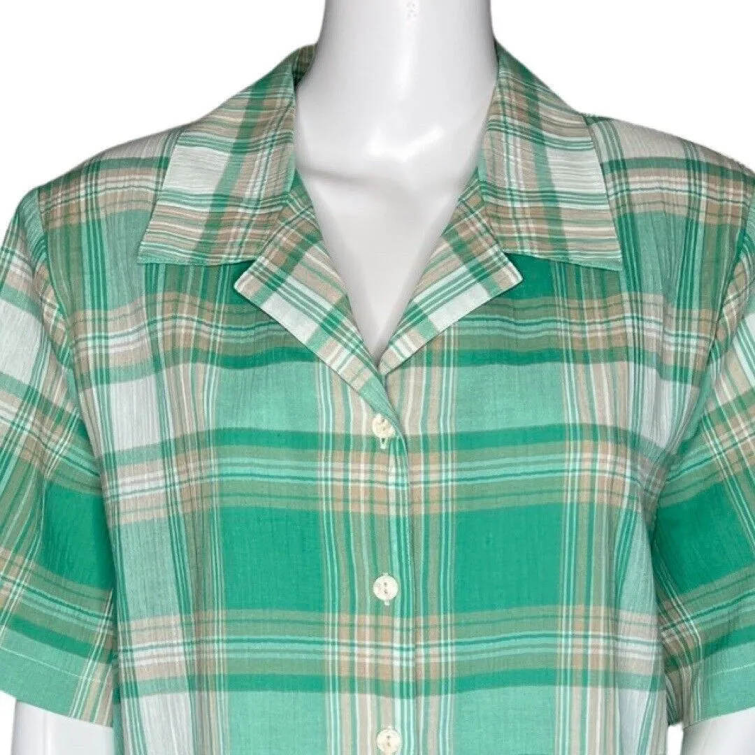 Allison Daley Shirt Womens 16 Petite Green Cream Plaid Button Up‎ Grandmacore - Image 5