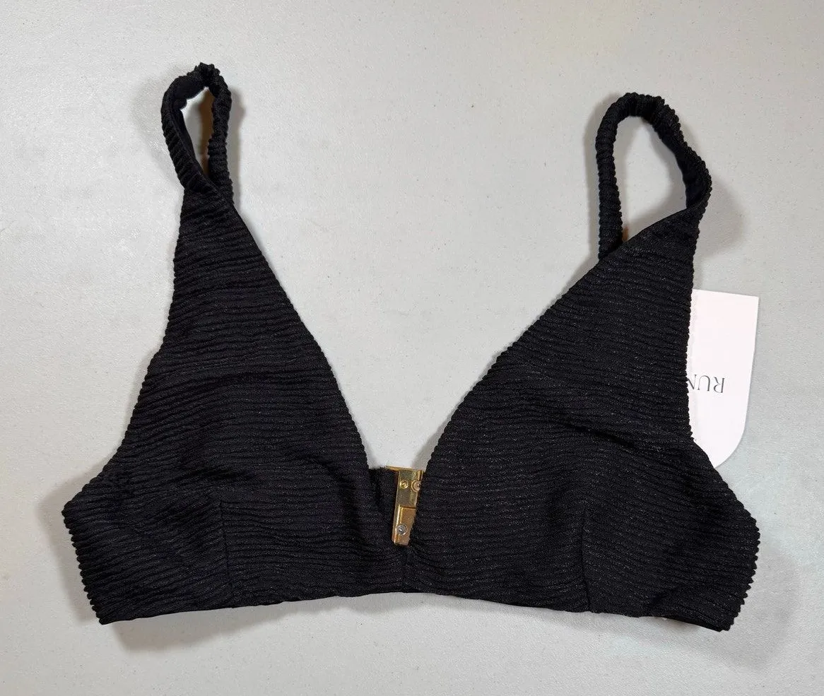 RUMER Cassidy Black Bralette Bikini Top Medium Shimmer Swim NWT Gold Clasp Chic - Image 1