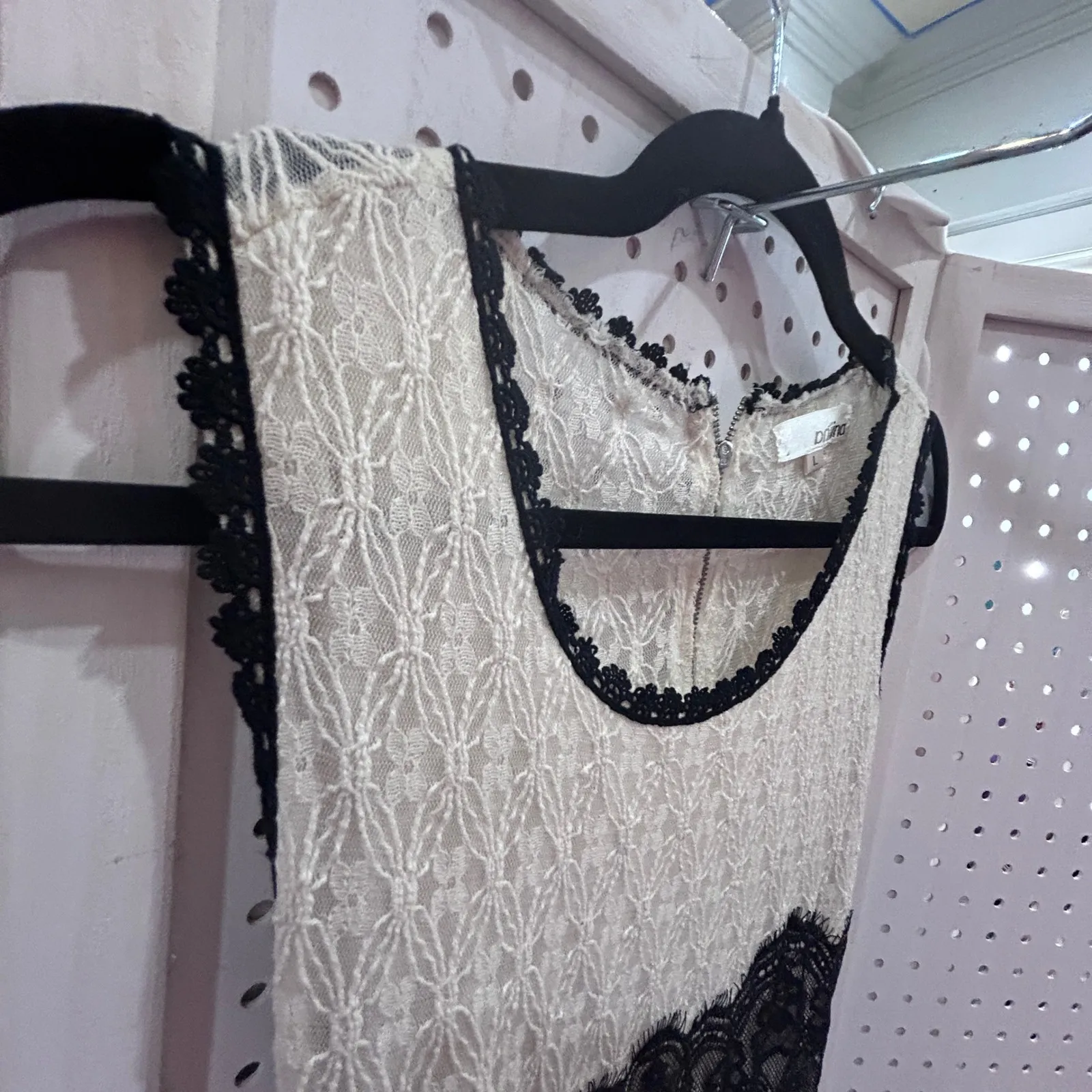 Aniina Lace Dress Black Ivory Sheer Overlay Cutout Back Zipper Size L Size L - Image 4