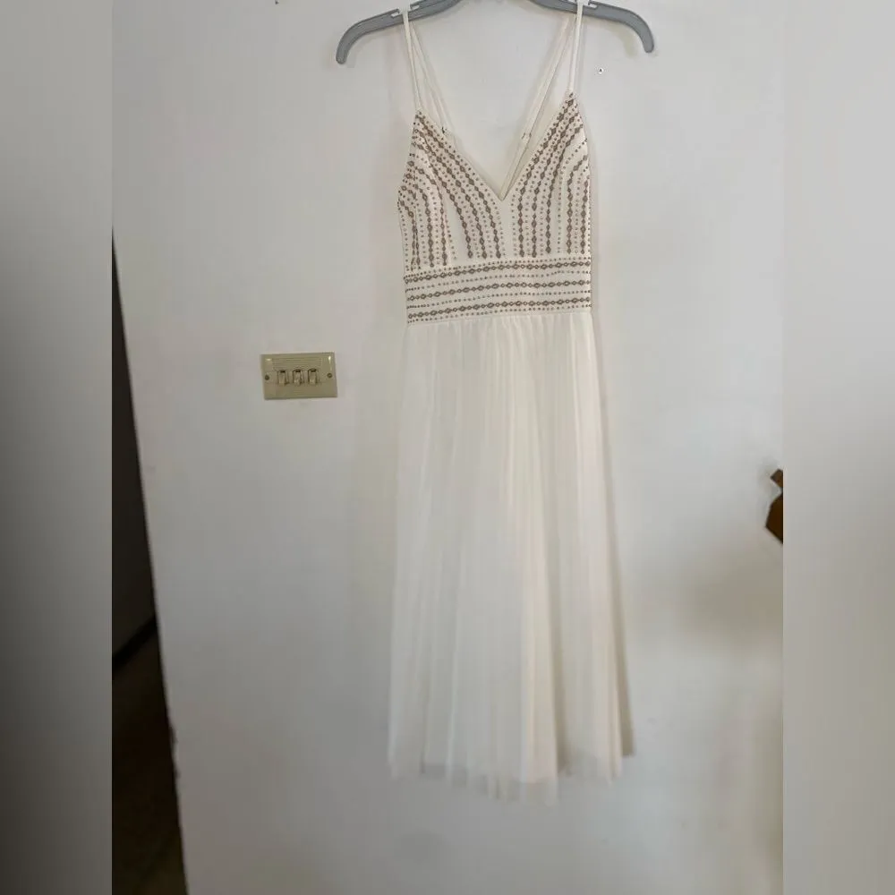 Lulu’s Meet me in Madrid white pleated skirt beaded top dress S - Image 5