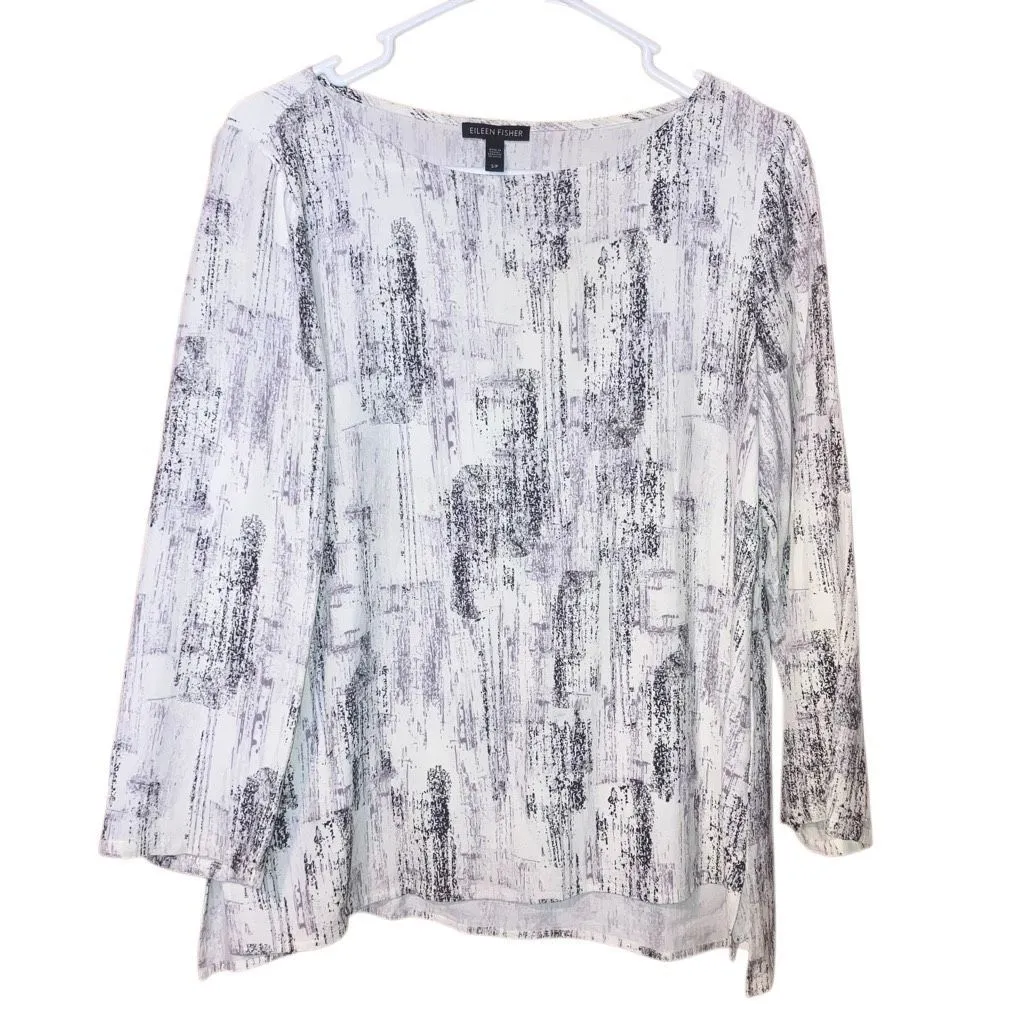 Eileen fisher boatneck 3/4 sleeve blouse artsy print top Small #755 - Image 2
