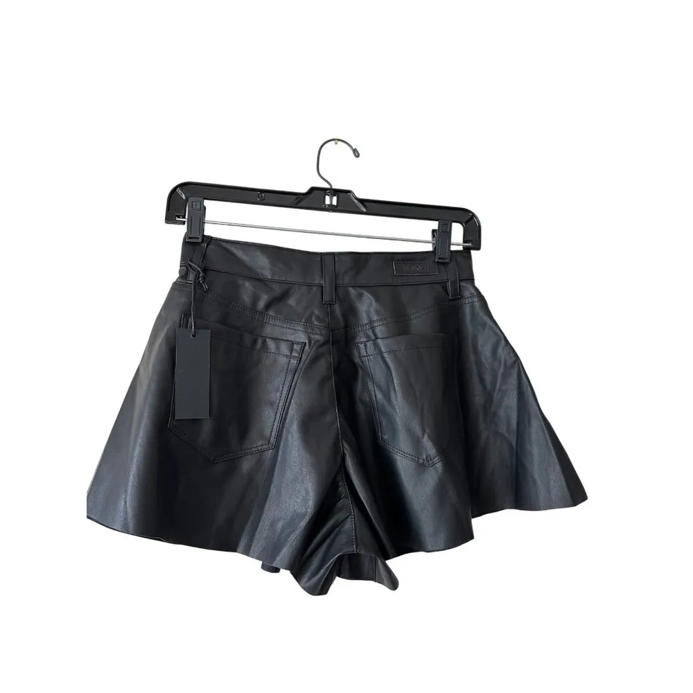 Blank NYC Womens Black Faux Leather Flare Shorts In Stunner Move Size 25 - Image 3