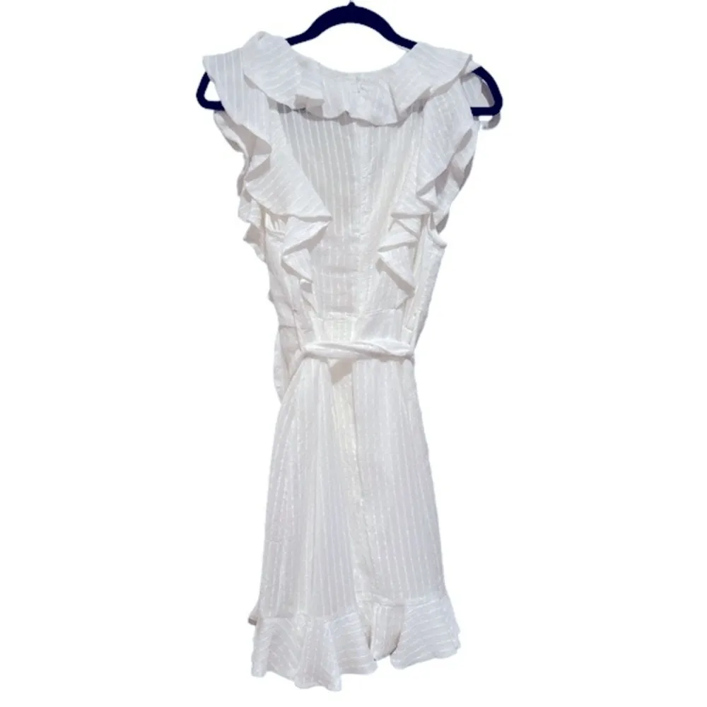 ANGEL BIBA MY EYES OPEN WHITE RUFFLE FLOUNCY SLEEVELESS MINI DRESS L - Image 4