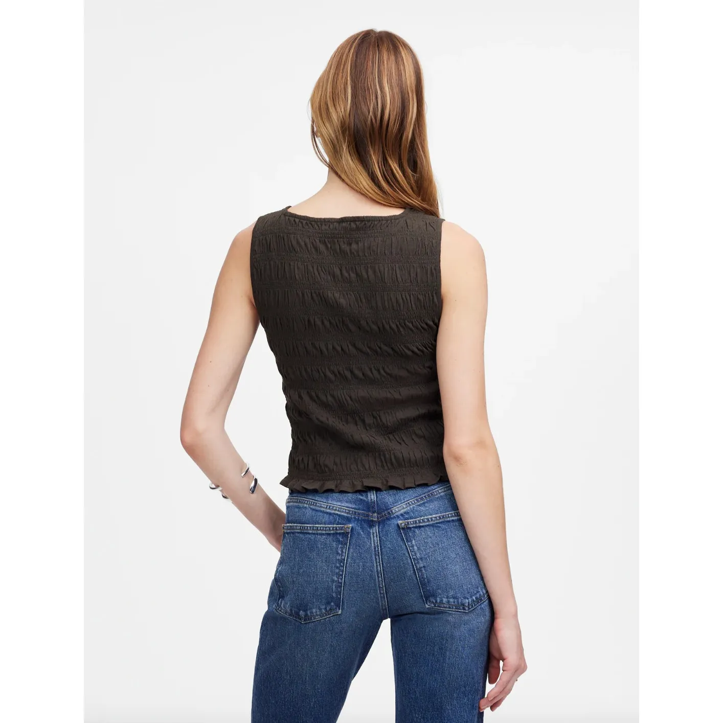 Madewell Smocked Boatneck Tank Cotton Blend Minimalist Soft Charcoal XS NWT - Image 3