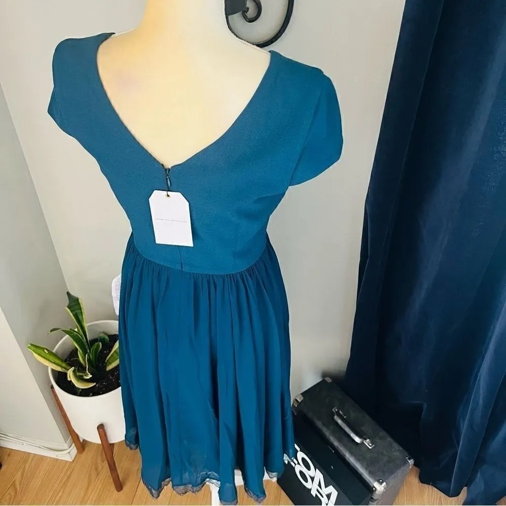 DRESS THE POPULATION Corey‎ Dress, Fit & Flare, Blue/Green Pine, Small 4/6, NWT - Image 4