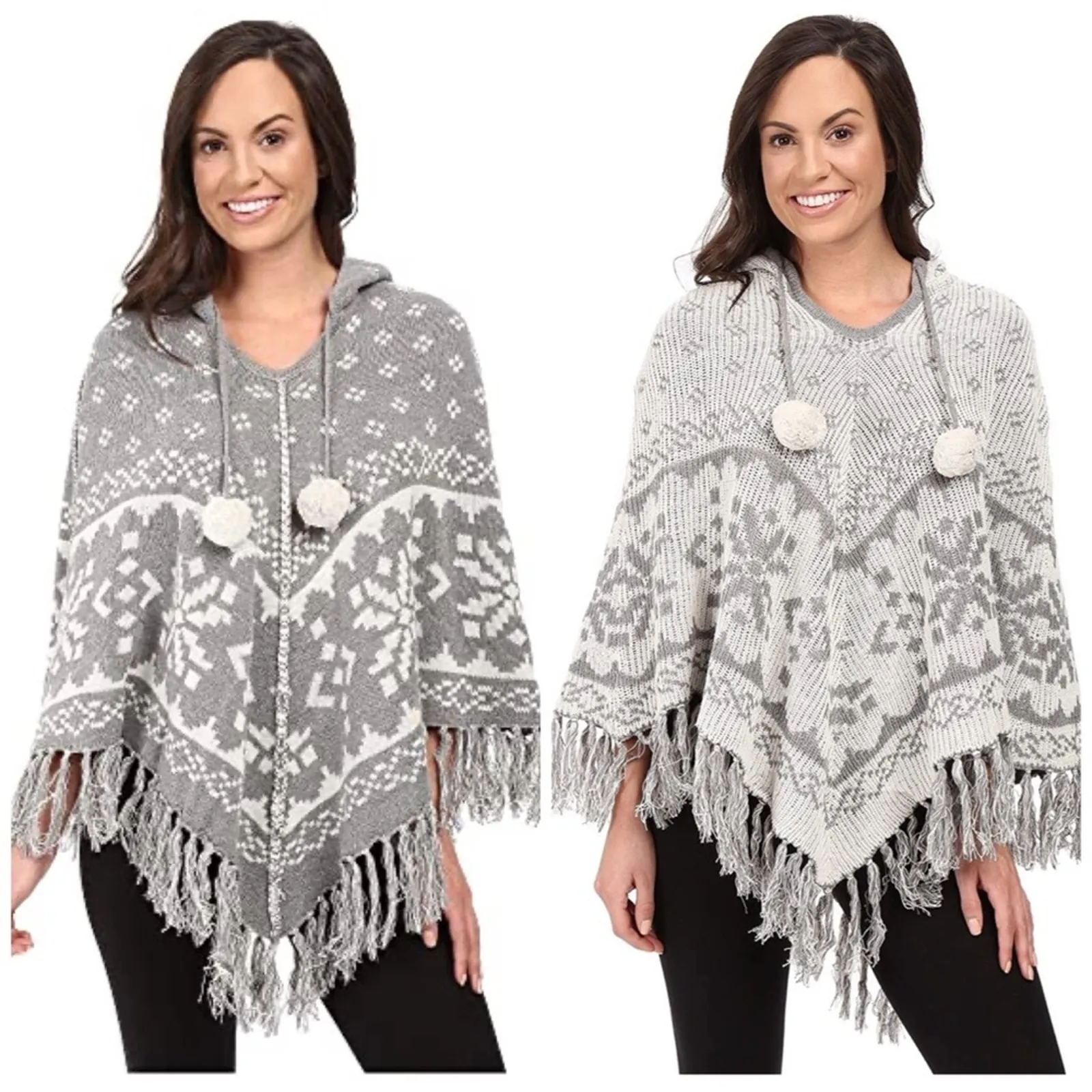 P.J. Salvage Gray Fair Isle Reversible Knit Poncho S/M Asymmetrical Hemline NEW - Image 3