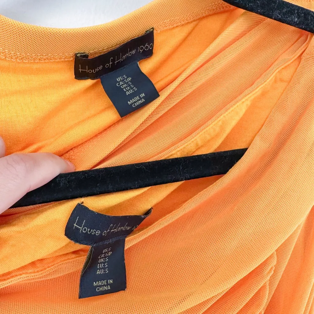 House of Harlow 1960 | 2 Piece‎ Mesh Midi Skirt and One Shoulder Crop Top Orange - Image 5