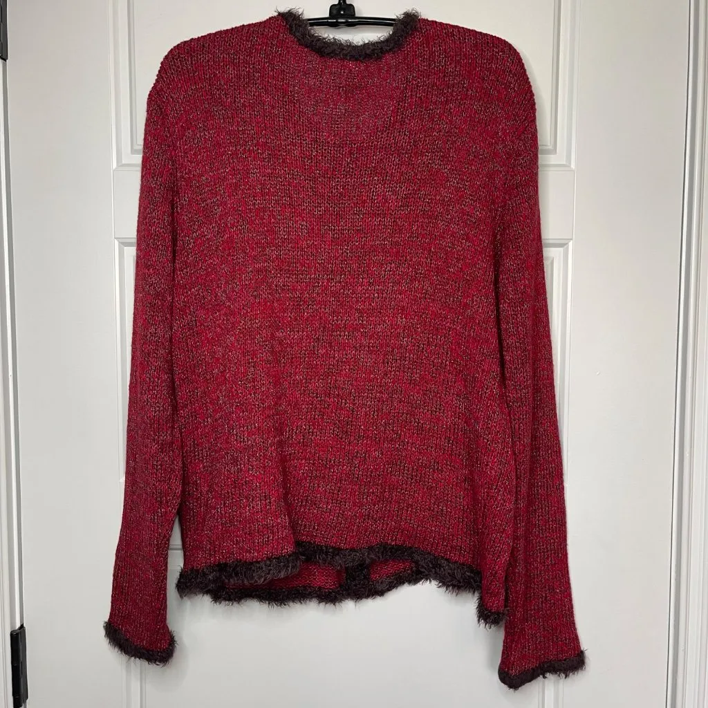 Vintage Napa Valley Petites Cardigan Sweater Women's Medium Faux Fur Patchwork Red Size undefined - Image 3