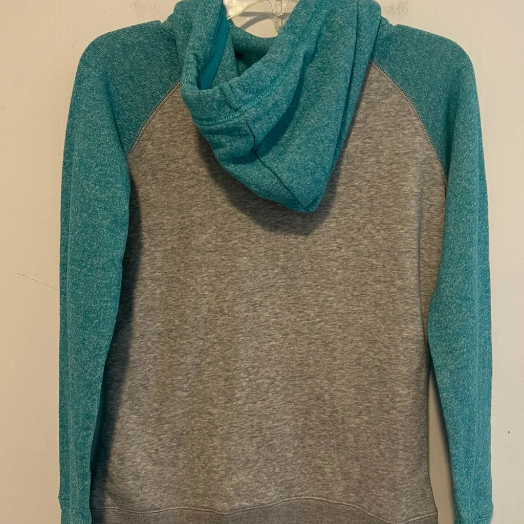 Vintage Aeropostale 87 Full Zip Up Hoodie Gray and Teal Reglan Sleeves A144 - Image 2