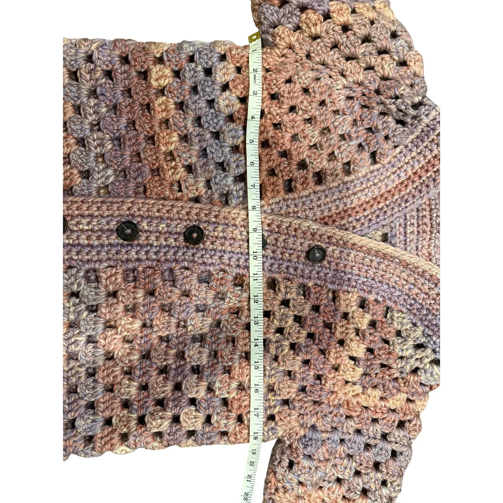 Handmade Heavyweight Pastel Crochet Cardigan Jacket | Chunky Button Front Pink Size M - Image 7