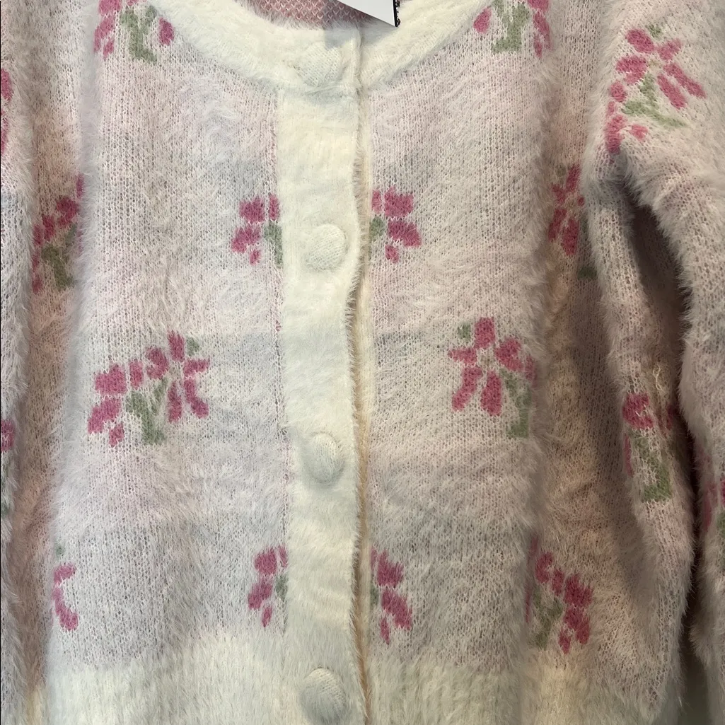 Lush Pink and Cream Floral Cardigan size large. NWT! - Image 2