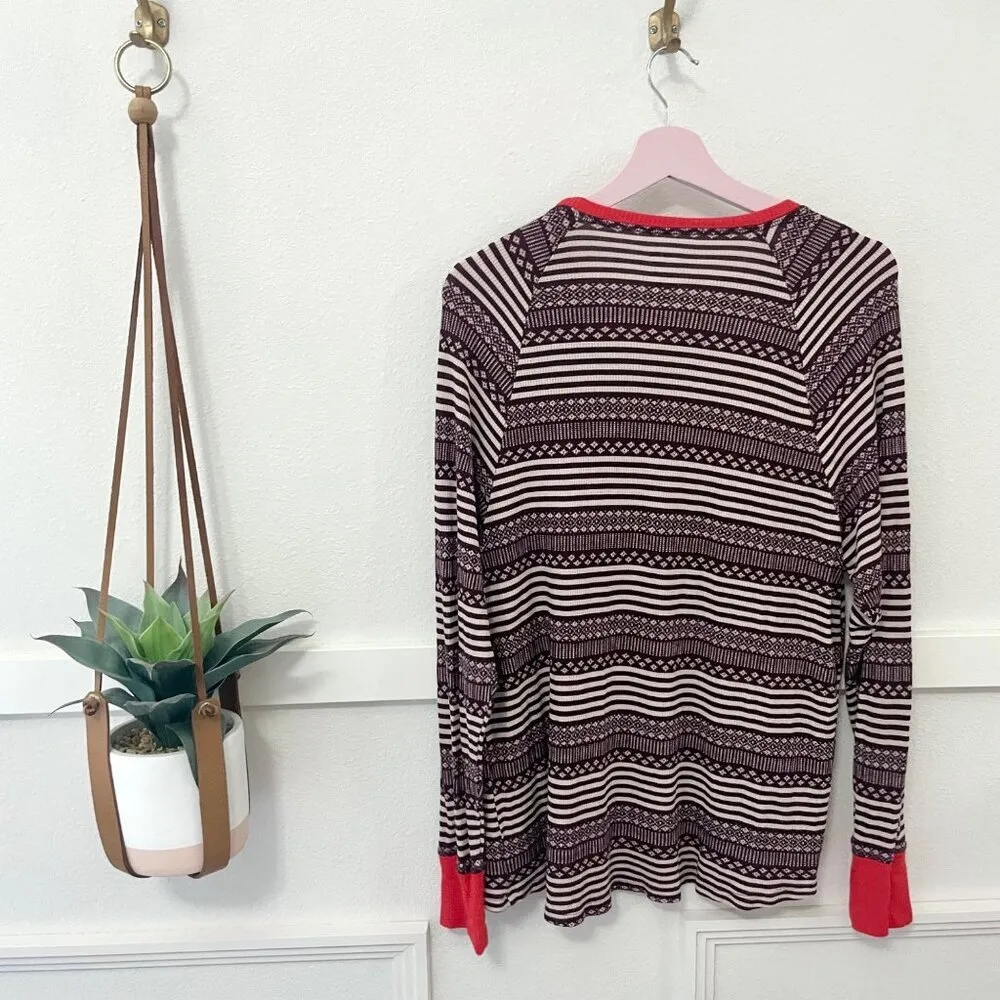 Aerie Maroon Red Fair Isle Waffle-Knit Thermal Top Loungewear Sleepwear Size M - Image 4